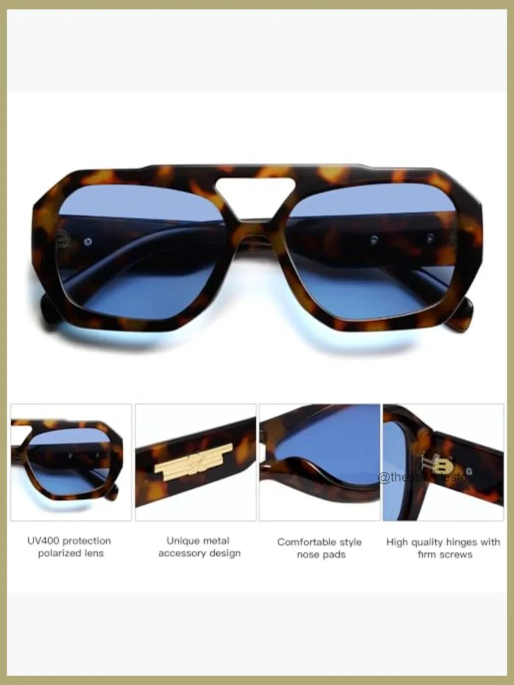 Polarized Aviator Sunglasses with Hexagonal Square Frame - Picture 4 of 7